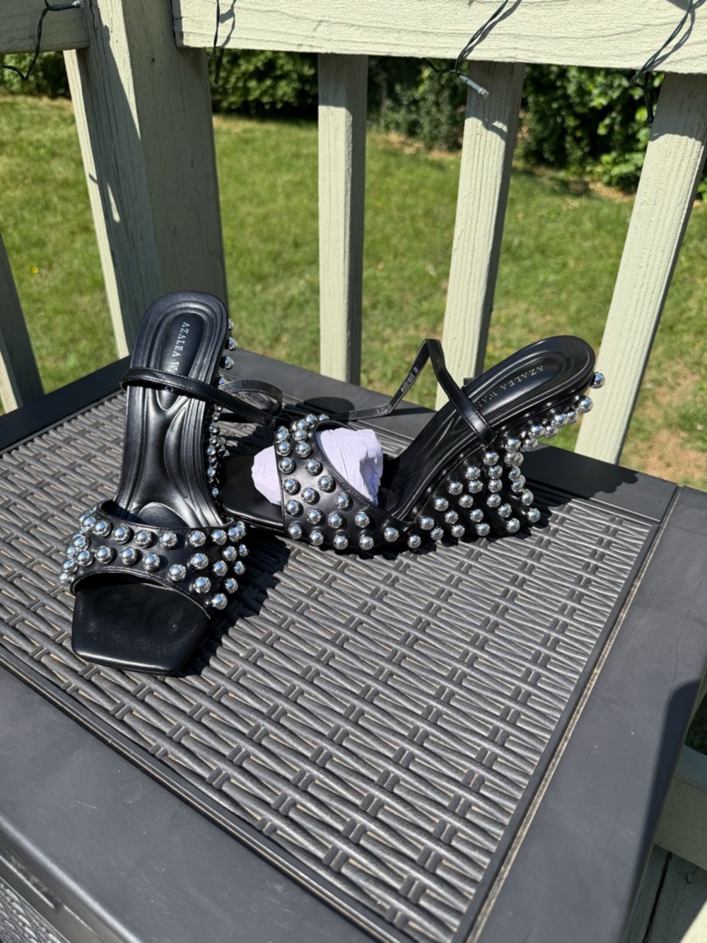 Azalea Wang Cybelle black embellished wedge sandal size 10 - Picture 9 of 13